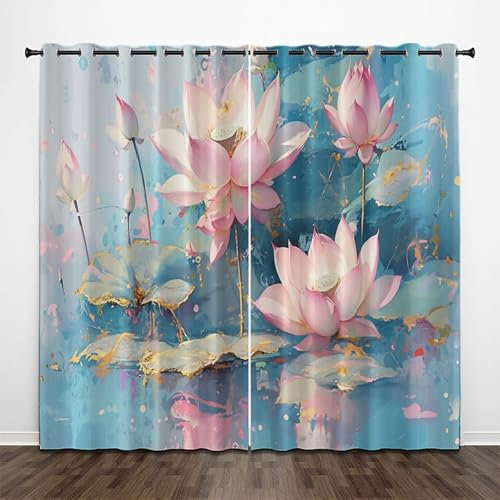 CEDNXOER Thermovorhang Rosa Blütenblätter Verdunklungsvorhänge Ösen 2er Set H 245 x B 140 cm Pflanze Blumen Schlafzimmer Gardinen und Vorhänge, Blau Blickdicht Wärmevorhang Kälteschutz Tür Gardine