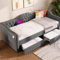 A ALFRESCOOL Polsterbett Daybett Schlafsofa Stauraumbetten Bettgestell mit USB Type C Ladefunktion und 2 Schubladen 90x200cm in Grau Linen (Ohne Matratze)