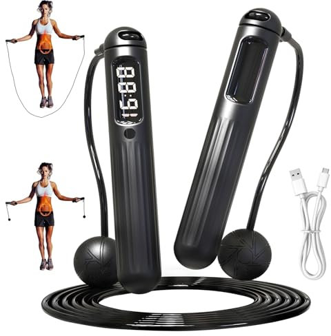 Moorstdel Ropeless Skipping Rope with Counter, Adjustable Skipping rope with/without Rope, Cordless Skip Rope for Home Exercise & Body Fitness, Cordless Skipping Ropes for Adults Kids Women Men