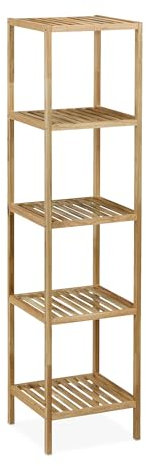 Relaxdays Badregal Walnuss, HBT 146x35,5x35,5 cm, 5 Ablagen, quadratisch, Standregal Küche, Badezimmer Regal Holz, natur