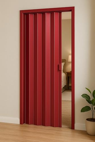 ESTO Porta a Soffietto da Interno 84 x 215 cm Misura, Economy, Premium, Deluxe quality, Porta Scorrevole 10 Colori diversi Bianco, Noce, Legno Scuro e Chiaro (Deluxe, Rosso Brillante)