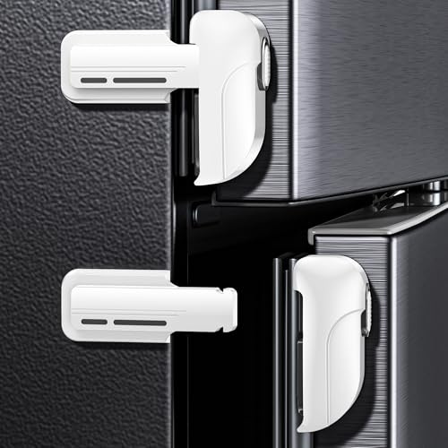 2 Pack Fridge Locks, Refrigerator Door Lock for Kids Baby Safety, Durable ABS Child Proof Freezer Latch to Keep Door Closed, Easy Install Child Lock for Fridge, No Tools Need or Drill (White- 2 Pack)