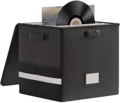 Organizer per dischi in vinile, 33 x 33 x 33 cm, scatola ignifuga in fibra di vetro, custodia impermeabile per album con coperchio protettivo, contenitore durevole per spedizioni e traslochi in aula