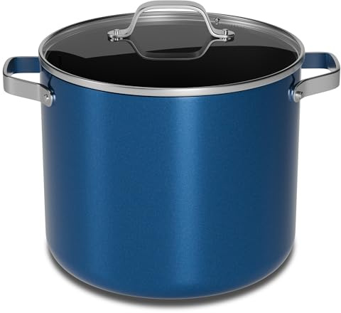 Bakken 16 Quart Ceramic Coated Stock Pot with Lid, Easy Clean Nonstick Pot, Tempered Glass Lid, Riveted Stainless Steel Handles, Oven Safe Up To 500°F, PTFE & PFAS Free, All Stove Compatible, Blue