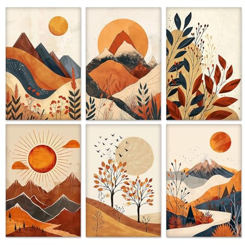 QENSPE Lot de 6 Kit Peinture par Numéros, Toiles Tendues Peinture Acrylique pour Adultes, Débutants et Étudiants, Fournitures pour Soirées Dessin, Paysage Montagne (20x30 cm)