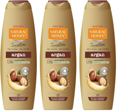 NATURAL HONEY Gel de Baño Elixir de Argan 650 ml (Paquete de 3)
