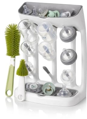 Snuggle & Sprout - Baby Bottle Drying Rack & Bottle Brush Set | Compact Bottle Drainer Stand & Organiser for Newborn Feeding - Dry Bottles, Teats & Accessories - Newborn Essentials