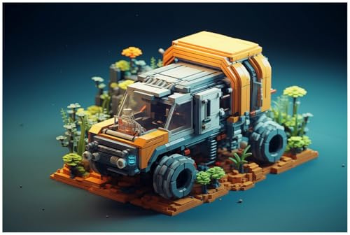 Wallario Küchenrückwand selbstklebend 90 x 60 cm, Motiv: Truck im Pixelstil | Spritzschutz abwischbar & pflegeleicht