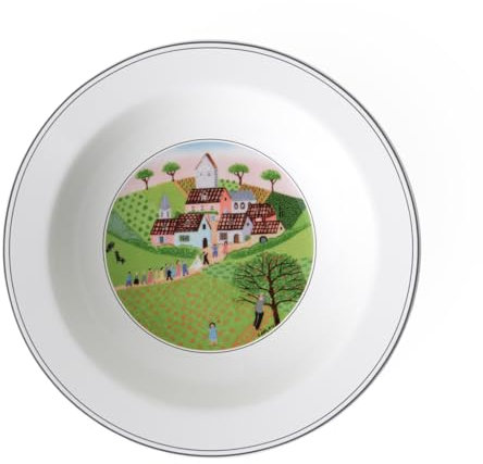 Villeroy & Boch Design Naif Plato Hondo Bodas de Diseño Clásico con Alegre decoración, Porcelana, Verde, 20 cm