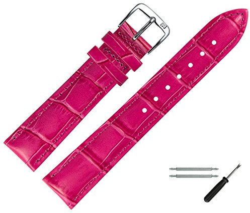 MARBURGER Uhrenarmband 18mm Leder Pink Silber Alligator Prägung Mit Naht - Montage Set 1431844000120