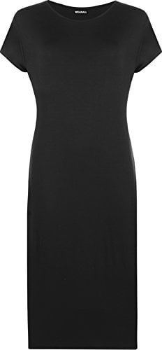 WearAll Womens Plus Size Plain Short Sleeve Stretch Ladies Jersey Midi Dress - Black - 16/18