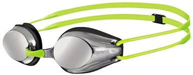 arena Tracks Junior Mirror Anti-Fog Wettkampf Schwimmbrille für Kinder, Schwimmbrille mit UV-Schutz, 4 Austauschbaren Nasenstegen, Silikon Dichtungen, Silver-Black-Fluoyellow (53)