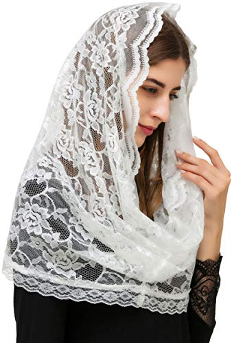 PAMOR Damen unendlichkeit blumen veils schal schleier kopfbedeckung latin mass spitze mantilla mit kostenloser haarspange One Size Weiß
