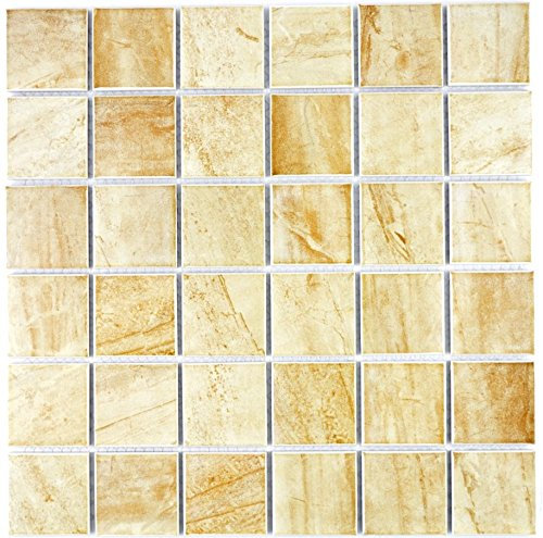Piastrelle per mosaico, piastrelle in ceramica, ceramica, travertino, mosaico, piastrelle travertino, colore beige opaco, 10 tappetini per mosaico