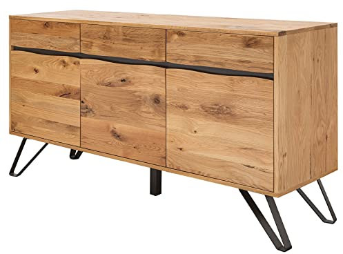 Massives Sideboard Living Edge 160cm Wildeiche geölt Industrial Design Wohnzimmerschrank Eiche Massivholz Schrank Kommode