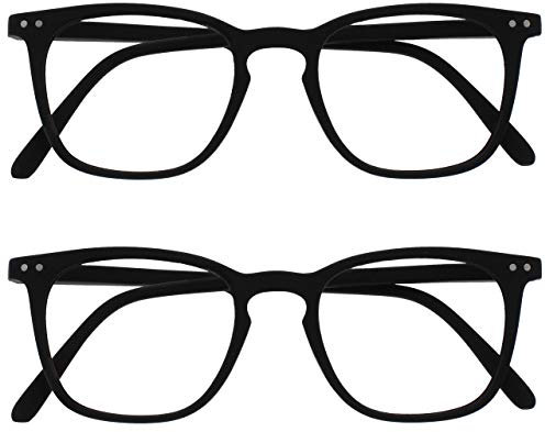 OPULIZE Bex Lesebrille 2er Pack Groß Quadrat Cool Designer Rahmen Federscharniere Kratzfest Schwarz Herren Damen RR64-1 +3.50