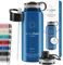 Gourde Inox Isotherme ACTIVE FLASK 1l/500ml sans BPA + Paille (3 Bouchons) | Bouteille d’eau Acier Inoxydable Isolée, Thermos Réutilisable | Camping Velo Sport Running Randonnée Enfant, Café The