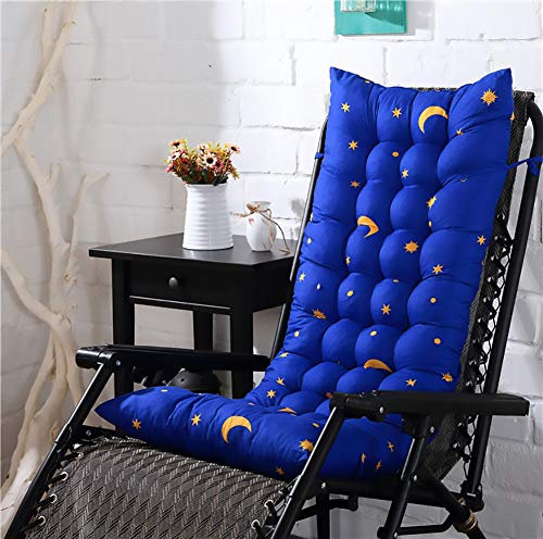 TCZ1557 Falten Gartenstuhl-Auflage,Hoher Rücken Kissen Auflage,Nicht-Slip Hochlehner Auflage Mit Elastischen Riemen Für Garten Terrasse Büro Blau Und Sterne 48x120cm (19x47inch)