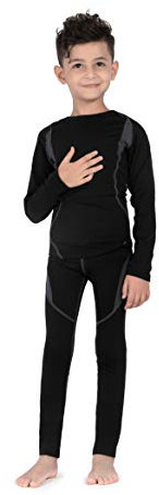 SAGUARO Thermounterwäsche Skiunterwäsche Kinder Fussball Funktionsunterwäsche Warme Thermo Unterwäsche für Jungen Mädchen Schwarz,Gr.122
