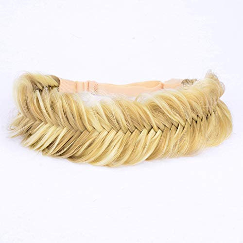 Bobiya Breites Fischschwanz-Haarband aus Kunsthaar, geflochten, klassisch, grob, elastisches Stretch-Haarteil, für Damen und Mädchen, mit Strähnchen, Goldbraun