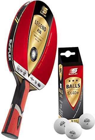 Sunflex® Legend A50 Tischtennisschläger | Tischtennis Racket TT Bat Profi mehrfarbiger Profischläger | ITTF zertifizierter Mogul Belag | anatomischer Griff | vielfältiges Spiel
