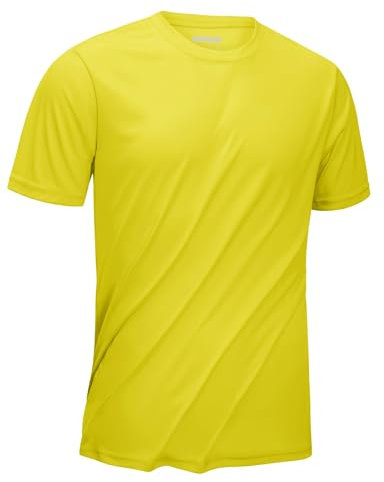 KEFITEVD Rash Guard Mens Stretchy Quick Dry Athletic Gym UPF 50+ Base Layer Running T Shirts Short Sleeve,Yellow,M