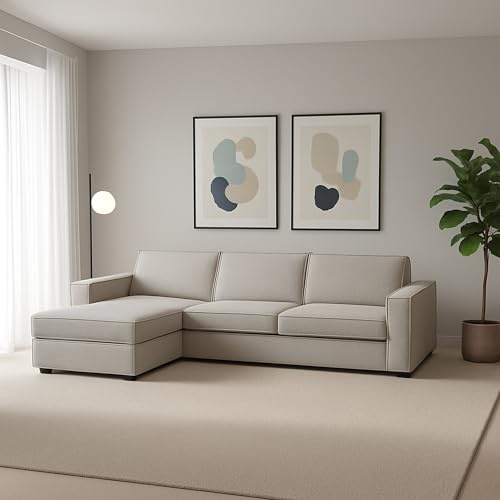 Talamo Italia - Sofa mit Halbinsel Grazia, Ecksofa mit Halbinsel Sinistra mit Stauraum, Standardarmlehnen, 100 % Made in Italy, cm 280 x 95 x 90, Taupe