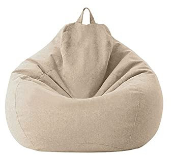 Kisbeibi Sitzsack (ohne Füllstoff), weiches Leinen, zur Aufbewahrung von Stofftieren oder Memory-Schaum, für Erwachsene, Kinder, Teenager, Khaki, Größe: 80 x 90 cm