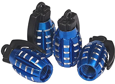 KINBOM 4pcs Aluminium Ventilkappen, Handgranate Style Heavy Duty Reifen Ventilkappen Auto Metall Luftdichte Dichtung für Autos SUV Trucks Motorräder (Blau)