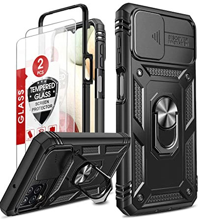 LeYi - Carcasa para Samsung Galaxy A12/M12 con 2 Vidrio Templado, 360 Full Body de protección de la cámara de PC Duro Anti-caída Reforzada Armor Heavy Duty antigolpes, Funda de protección de la