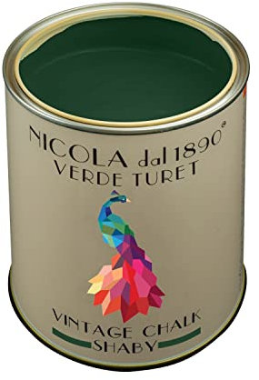 Vernice Vintage Chalk Shabby a Base di Acqua, per Interni ed Esterni, Aspetto Opaco, Made in Italy, Colore Verde Turet - Formato 0,25 lt