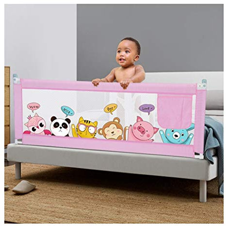 KDOQ Zaun Splitterfestes Sicherheits-Bettgitter Senkrecht nach unten hebendes Kinderschutz-Bettleitblech Erhöhen Anti-Fall (Color : Pink, Size : 150cm-1Piece)