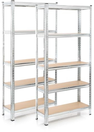 Wiltec Set 2X Schwerlastregal 180x90x30cm, 875 kg Gesamtlast, Steckregal verzinkt aus Stahl, Lastenregal mit 5 Ablagen, Werkstattregal