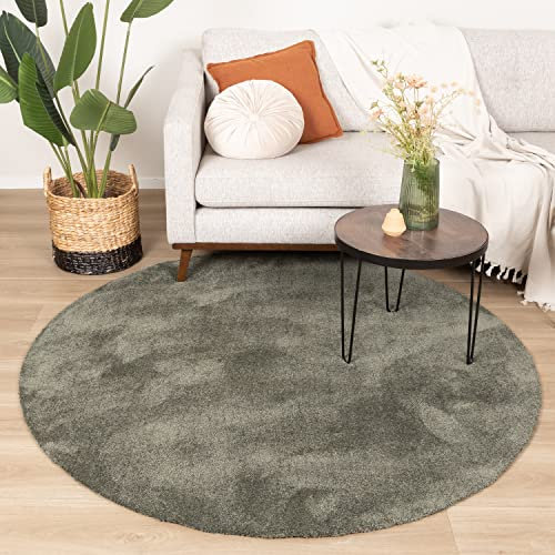 FRAAI | Home & Living Waschbarer Teppich Rund - Clean Grün - Polyester - Kurzflor - Einfarbig - Waschbar in Waschmaschine - Modern - Wohnzimmer, Esszimmer, Schlafzimmer - Carpet