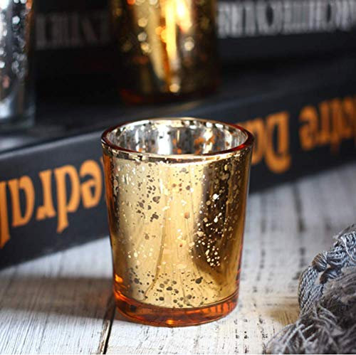 12 Set Teelichthalter-galvanisierter Glaskerzenständer-Dekoration für Hochzeit, Geburtstagsfeiern, Weihnachten (golden)