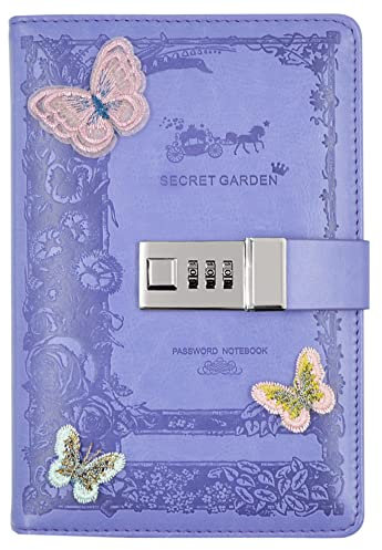 NectaRoy Niños diario, B6 diario para de niñas con candado(decoración de mariposas), 320 páginas a rayas secreto cuaderno con candado escritura y dibujo, buenos regalos para niñas, 200x135mm