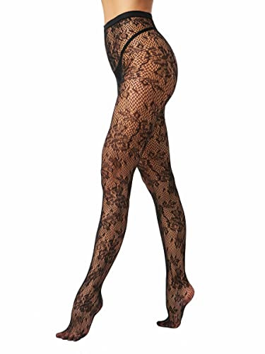 EVERSWE High Waist Fishnet Tights, Thigh High Suspender Stockings (Allover Flower, LXL)