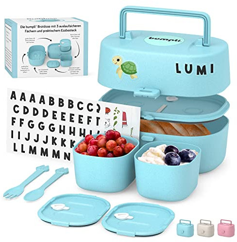 bumpli® Brotdose Kinder mit Fächern inkl. GRATIS Namensticker - 100% BPA-Frei - Bento Box Kinder, Brotbox für Mädchen & Jungen, Snackbox, Perfekt für Schule, Kindergarten & Ausflüge