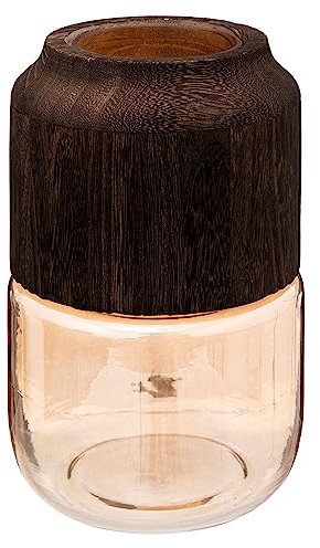 Atmosphera - Vase Soul - Verre et Bois - Ambre - H25 cm