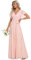 Ever-Pretty Damen Festliches Kleider Gürtel Lang A-Linie Empire Kurze Ärmel V-Ausschnitt Chiffon Elegant Rosa 38EU