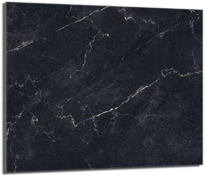 DarHaus Copri piano cottura induzione 60x52 cm copertura per piano cottura in vetroceramica 1 pezzi universale per piastre di cottura paraspruzzi tagliere in vetro temprato, Marmo nero