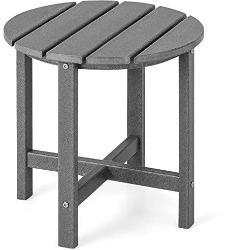 COSTWAY Outdoor Side Table, All Weather HDPE Adirondack Table Garden Coffee Table, Square/Round Small Patio End Tea Table for Balcony, Backyard, Lawn and Poolside (Round, Grey)