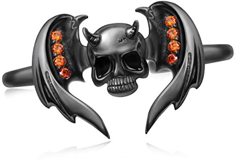 JJDreams Totenkopf Ring Damen 925 Sterling Silber Gothic Ring Schwarz Offene Ring Geschenk für Frauen