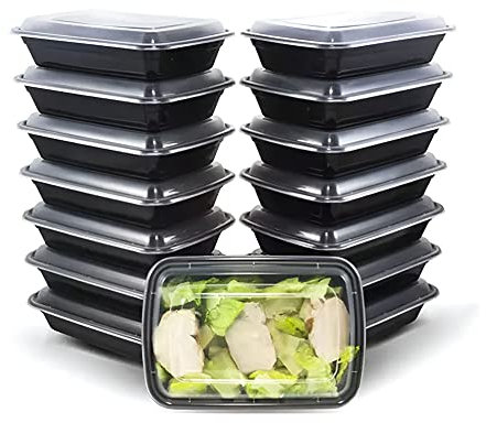 SJ TRADERS Meal Prep Containers Reusable – 1 Compartment, 28 Oz BPA Free Stackable Lunch Boxes with Airtight Transparent Lids, Microwave, Freezer and Dishwasher Safe (15 Pack)