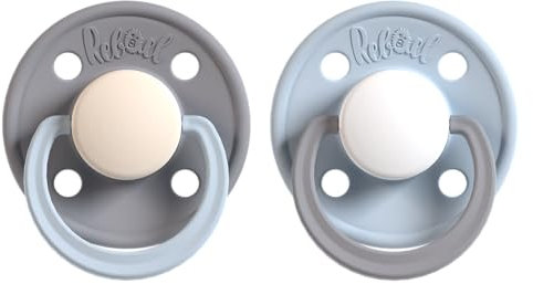 Rebael Fashion Schnuller | 2er-Pack | Naturkautschuk/Latex | Hergestellt in Dänemark | BPA-Frei | Sauger in Kirschform | Stormy Pearly Elephant/Cold White Pony, Größe 1 (0-6 Monate)