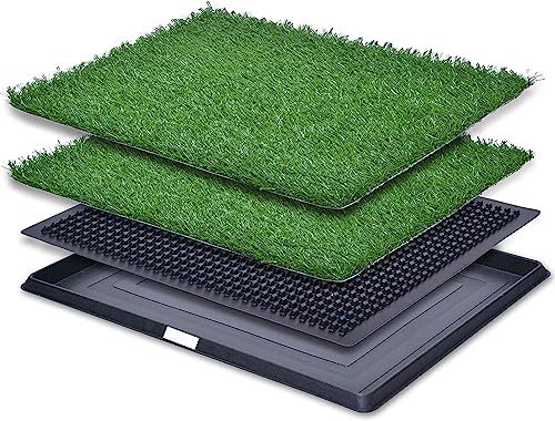 Bandeja de entrenamiento de arena para cachorros con 2 paquetes de almohadillas para orina de perro para reemplazo, soporte portátil para almohadillas para orina de mascotas para interiores (40,6 x