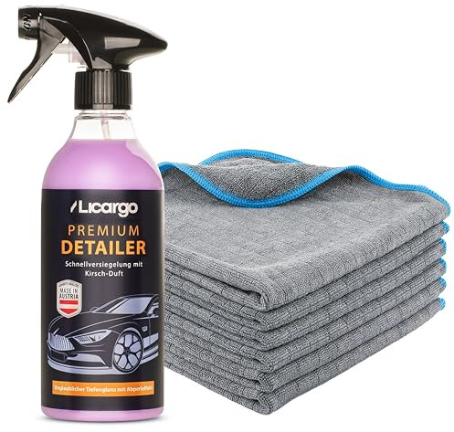 LICARGO® Detailer (500ml) & 6X Mikrofasertücher - unglaublicher Glanz & Abperleffekt - schnelle Lackpflege fürs Auto - Quick Detailer Auto
