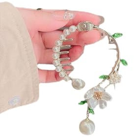 Barrette à cheveux pour femme en métal avec fleurs de camélia Une pince à cheveux fleur perle 6.5cm per piece