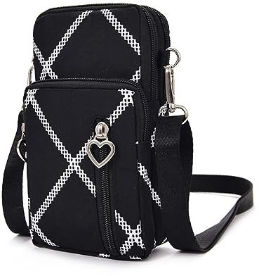 Borsa a Tracolla Donna in Nylon, Mini Cellulare Portafogli con Tracolla, Fascia da Braccio per Cellulare con Porta Cuffie, Borsa Messenger (Strisce Bianche e Nere)