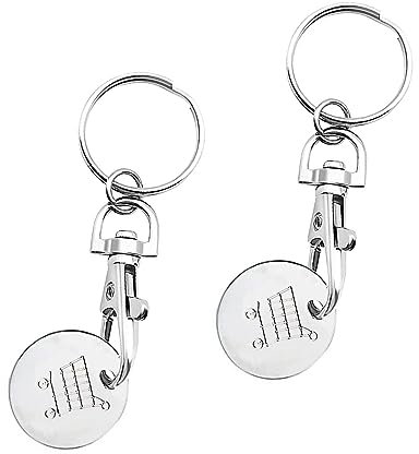 2 Pcs Metal Trolley Coin Keychains Set,Metal Trolley Tokens for Supermarket Cart Trolley Key Ring,Trolley Shopping Coin Keyring Shopping Cart Unlocker Unisex for Her Him Party Gifts